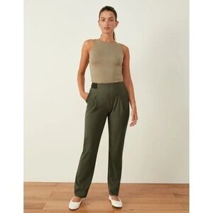 A DAY Turn It Up Pants Moss Green Pants Soft Matte Tapered Pleated